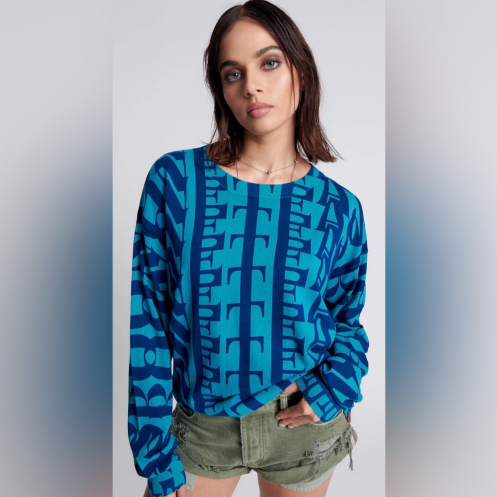 One Teaspoon On Repeat Oversized Sweater - Blue Teal Small